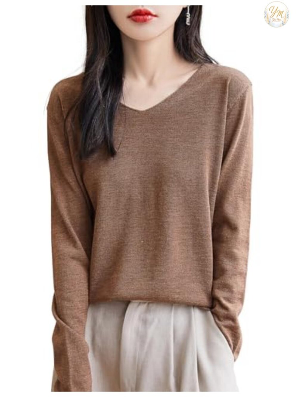 100% Merino Wool V Neck Long Sleeve Base Layer Shirt for Hiking Travel
